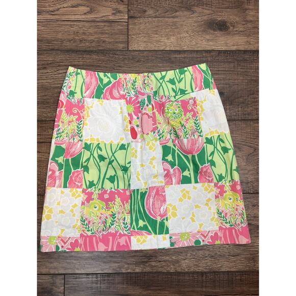Lilly Pulitzer Womens A-Line Skirt Sz 4 Pink Green Patchwork White Tag Vtg - Picture 4 of 8